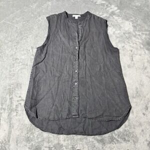 James Perse Womens 100% Linen Sleeveless‎ Saddle Hem Button Shirt Size 0 XS